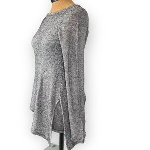 WHBM metallic asymmetrical hem long sleeve boatneck sweater draped cotton small 